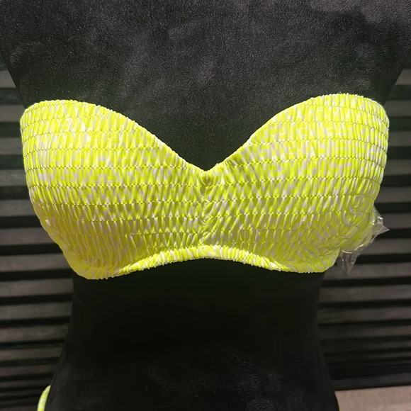 Victoria’s Secret Women’s Neon‎ Yellow & White 2 Piece Bikini Medium/ 34C NWOT - Picture 3 of 10